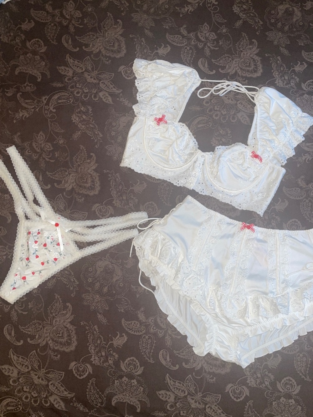 For Love & Lemons Eyelet MARTHA SET & Cora Thong -L-NWT